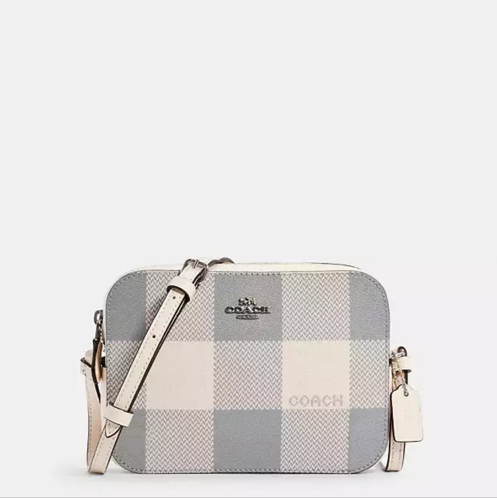Coach Blue and Cream Checkered Women's Camera Bag Like New - Picture 12 of 14